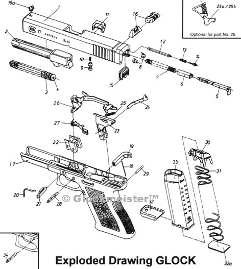 glock exploded view shows all the 34 parts to a glock. 