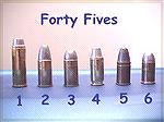 A selection of Forty Fives: .45 Colt, .45ACP and .455cal Webley