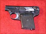 Here''s a little Austrian pocket pistol that''s a bit different.  The barrel swivels up to field strip it, and the inside of the magazine area and slide are all jeweled, looks real nice apart.