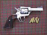 A "junker" Ruger Single Six that has been reworked.  The barrel was shortened to 3.5" and while doing that, I indexed the barrel around so that the factory markings are on the left side, otherwise the