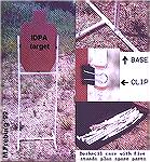 Homemade target stands using PVC pipe.  Dirt cheap, very lightweight for hauling, and individual pieces are quickly replaced should a piece be shot.  I used 1" pipe on these, but if wind is a problem 