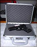 Small aluminum case ideal for one handgun.  Available from Olde English Outfitters at (937)667-3315.  Price around $30.