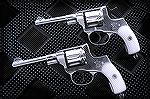 Hard Chrome Nagant Revolvers.  I found these on surplusrifle.com, someone coated these in Hard Chrome for their daughter to enjoy Cowboy Action shooting. He also changed the revolver around so it was 