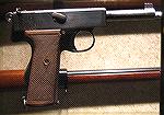 Caliber .455 semi-auto pistol by Webley and Scott on display at the NRA Museum.
