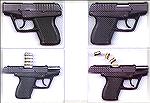 The fixed-magazine, top-loading, Grendel P10 .380 pistol, designed by George Kelgren and made between 1988 and 1991. This pistol is the father of all Kel-Tec pistols.