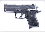 SIG-Sauer P220 Compact, which features a slightly shortened barrel and a shortened butt.  Replaces the P245.  Note the beavertail grip tang.
