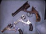Here they are from Top to Bottom: S&W No. 3 in .44 Russian, the Iver Johnson in .32 S&W, and the S&W Single Action 2nd Model in .32 S&W.