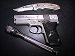 S&W 4553TSW 45 ACP, WITH S&W Extreme Ops Knife with a custom made flashlight.