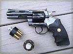A Colt Python that I found, unfired and as new, made in 1979. Notice the Pachmayr grip with gold Colt medallions.