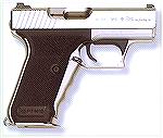 This is the H&K .40S&W version of their P-7 series of squeeze cocker pistols. It held 10 rounds in a doublestack magazine, and was available in a blue finish, or nickel as this one. It featured a beef