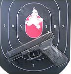Glock 21SF 45acp pistol with 30 round group fired at 50 feet. Ammo was Blazer 230gr ball.