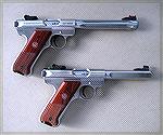 Ruger Mk III 22 pistols. The top pistol is the 7 inch Hunter, and the bottom pistol is a rare 5.5 inch Competition model.