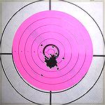 The first target shot with a new Advantage Arms 22LR conversion kit for my Glock 30. 50 shots, indoors, unsupported at 35 feet.