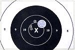 This three shot group was fired by a Sedgley-sporterized '03 Springfield (.30-06) at 70 yards with a factory-installed Lyman receiver sight and gold bead front sight. At 70 yards the bead just exactly