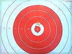 This was the first &quot;group&quot; fired by my 9 year old Grandson Tyler with his new Marlin 7mm-08 at my local range.
This was at 50 yards, with &quot;reduced youth&quot; reloads that I put togeth