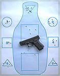 Rapid fire target shot with G19RTF2 9mm at 35 feet off hand.