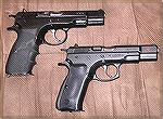 The top gun is my 1987 cold war GI bring back CZ 75, free of import markings, and the lower gun is my brand new 20th Anniversery Cold War commemoritive CZ 75B.