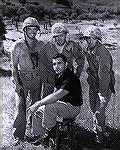 Taken on the set of the film "Hell To Eternity", starring Jeffrey Hunter (left side of photo with pistol in chest holster) as Guy Gabaldon, USMC, the "Pied Piper of Saipan" who single-handedly capture