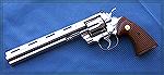 High-polished stainless steel Colt Python with eight inch barrel.  Caliber is .357 Magnum.Source:http://img.photobucket.com/albums/v238/Gixerman1000/Handguns/ColtPython8inch.jpg