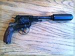 This is my Nagant Revolver with a threaded barrel. Attached is a friend's Thompson suppressor for a 9MM pistol. OH YEAHHHHH