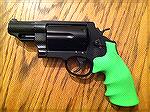 S&W's answer to the Taurus Judge. Except it can fire 6 shots vice 5 and it's also chambered for .45 ACP with Hogue "Zombie" Grip that glows in the dark. 