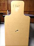 Full size humanoid cardboard target shot with a Remington Police 870 shotgun (18.5" IC barrel), using Federal 00 Buck at a distance of 9 feet.