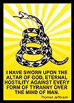 Thomas Jefferson quote and a version of the Gadsden Flag