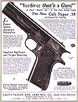 An early 20th Century ad for Colt's .38 Super Government Model pistol, reprinted i American Rifleman magazine in 2013.