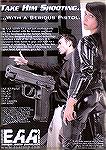 Sarsilmaz K2 .45 imported by EAA.  Made in Turkey.  The bes feeling CZ-style .45 Auto bar none, including CZ's own CZ97b.  SA/DA with cocked and locked carry.  And cute ad: "take him shooting."  Hah h