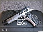 EAA Witness Elite Match in .38 Super +P by Tanfoglio.  This is a single action-only pistol and can only be carried cocked and locked.  The magazine holds seventeen rounds.