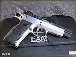 EAA Witness Elite Match in .38 Super +P by Tanfoglio.  This is a single action-only pistol and can only be carried cocked and locked.  The magazine holds seventeen rounds.