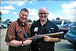 Mark & TJ display one of TJ's reasons for visiting "flyover country."  OGCA membership and a real blunderbuss.  About .64 caliber if I recall correctly?