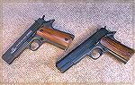 Two essentially GI-spec M1911A1 pistols from Rock Island Armory.  Both are pistols I considered trading off recently, although both work fine.  The Commander-length pistol on the left, with the over-t