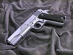 Iver Johnson .38 Super with high polish flats and medium polish rounds. Hard Chrome, which is very hard and should both last and be highly rust resistant for decades to come. The stocks are actually d