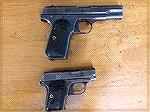 Colt 1903 Pocket Hammerless and the Colt Model 1908. The 1908 is very small and chambered in .25ACP. 