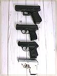 From Top to Bottom:Glock 19 Gen 4 Double Stack 9MM 15 round magazineSIG P365 Double Stack 10 Round Magazine (available with 12 or 15 round mags too)Ruger LCP in .380 ACP Single Stack mag 7 rounds (usi