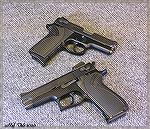 Smith & Wesson Models 3914 and 3904, both single-stack 9mms with aluminum frames.  While these are considered obsolescent by the striker-fired/polymer-frame users of today, in my opinion these pistols