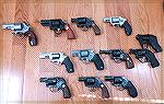 Finally decided to put all of my Snub-nosed Revolvers together. 
Top Row Left to Right are all Smith & Wessons: 610-2, 1917, 10-5, and 640-1. 

Middle Row Left to Right: Taurus 731, Taurus Ultra-Li