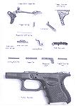 Glock Gen 3 frame disassembled.  Image from the Ptooma book The Complete Glock Reference Guide.