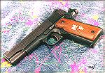 The closest thing I have to a fancy gun is my plain jane Colt Series 70 .45 auto wearing a set of customized Rosewood Mustang grips that have had my initials inlaid in them by Rocky Kemp.  They''d pro