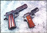 This is an old Llama .380 next to a Colt .45 for size comparison.  This .380 is interesting as it is almost entirely 1911.  The only significant differences are an external extractor, no grip screw bu